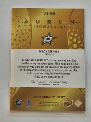 2023-24 Artifacts Miro Heiskanen AS-MH Aurum Signatures 19/25 back